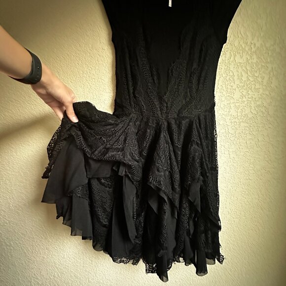 Free People Handkerchief Hem Lace Overlay Sheer Black Dress - Picture 10 of 11
